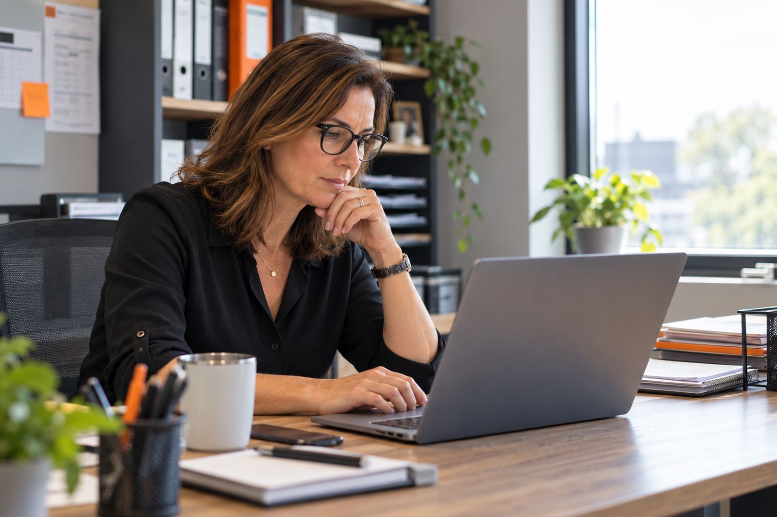 Une gestionnaire approuve une décision dans l'application, à son bureau